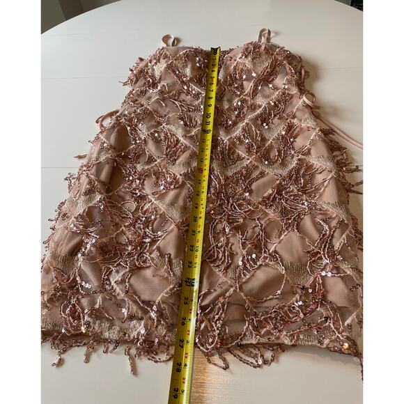 Akira Sequined Mini Dress Rose Gold NWOT Sheath Lace Up Sides Sz L Party Event - Picture 15 of 15
